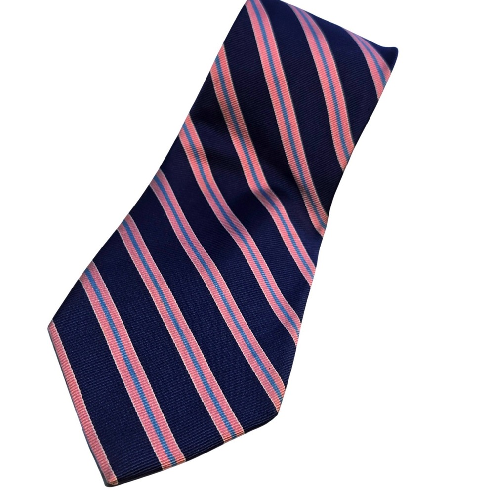 Jos A Bank Executive Collection Mens Silk Tie Navy Blue Pink Striped Long Tie